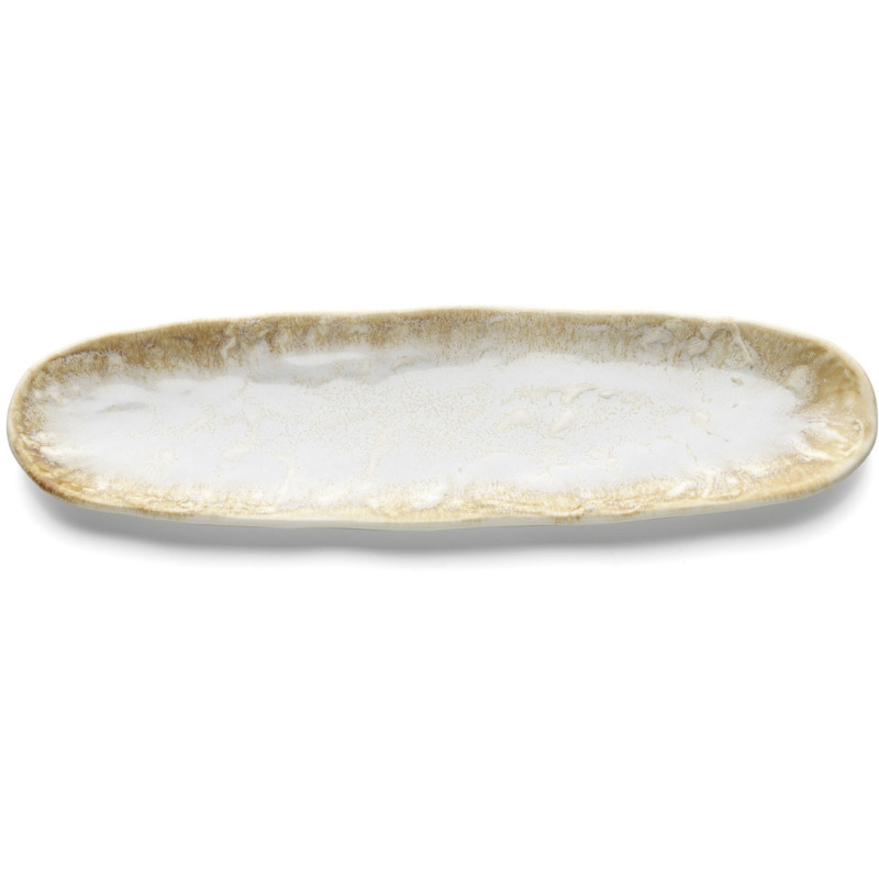 Grand Plat japonais wabi-sabi Ovale 40 cm Céramique Blanc Miel The Da Rocha 