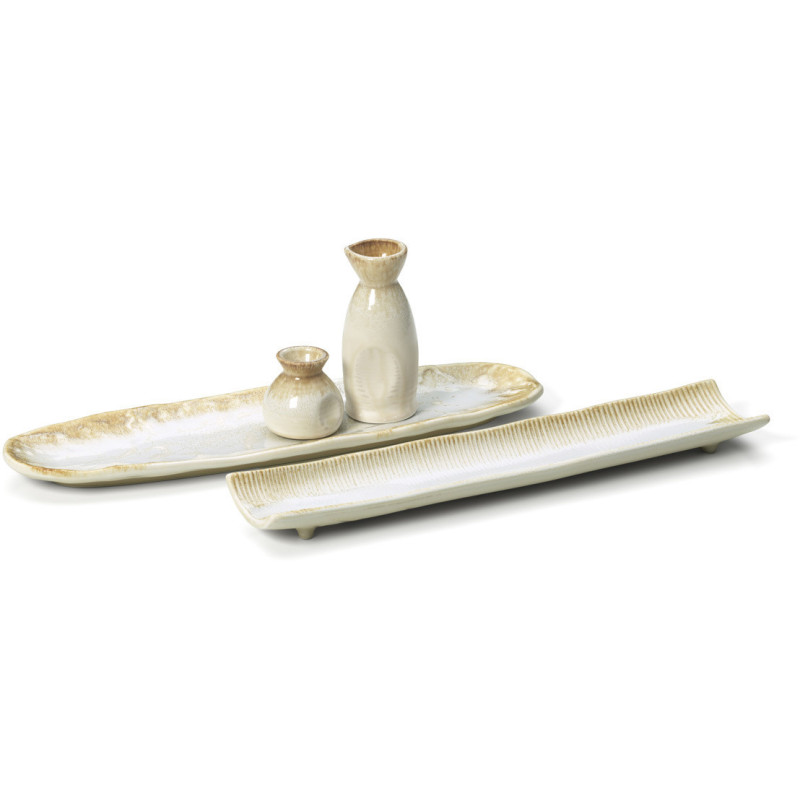 Grand Plat japonais wabi-sabi Ovale 40 cm Céramique Blanc Miel The Da Rocha 