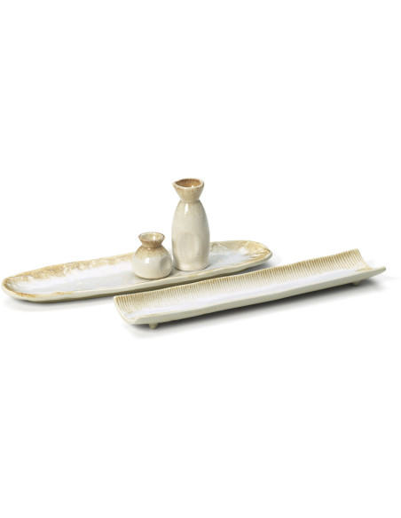 Grand Plat japonais wabi-sabi Ovale 40 cm Céramique Blanc Miel The Da Rocha 