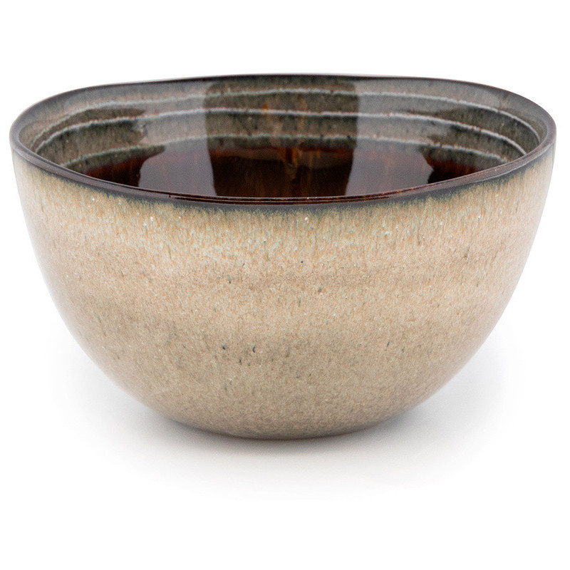 Bol à céréales rustique chic Rond 15 cm Céramique Vert de gris Marron foncé Beige The Comporta 