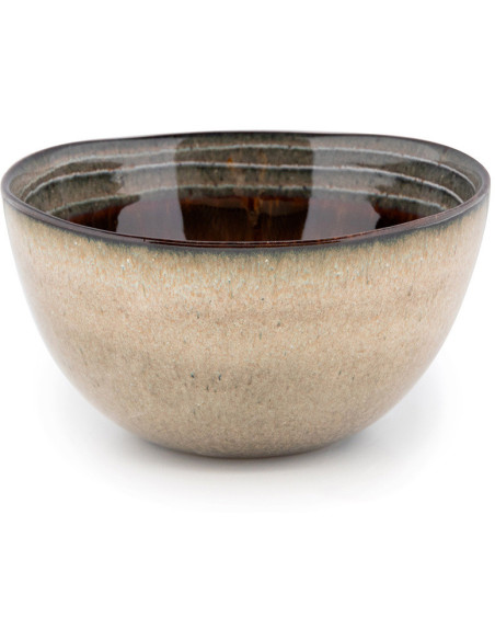 Bol à céréales rustique chic Rond 15 cm Céramique Vert de gris Marron foncé Beige The Comporta 