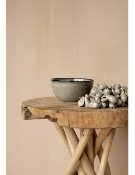 Bol à céréales rustique chic Rond 15 cm Céramique Vert de gris Marron foncé Beige The Comporta 