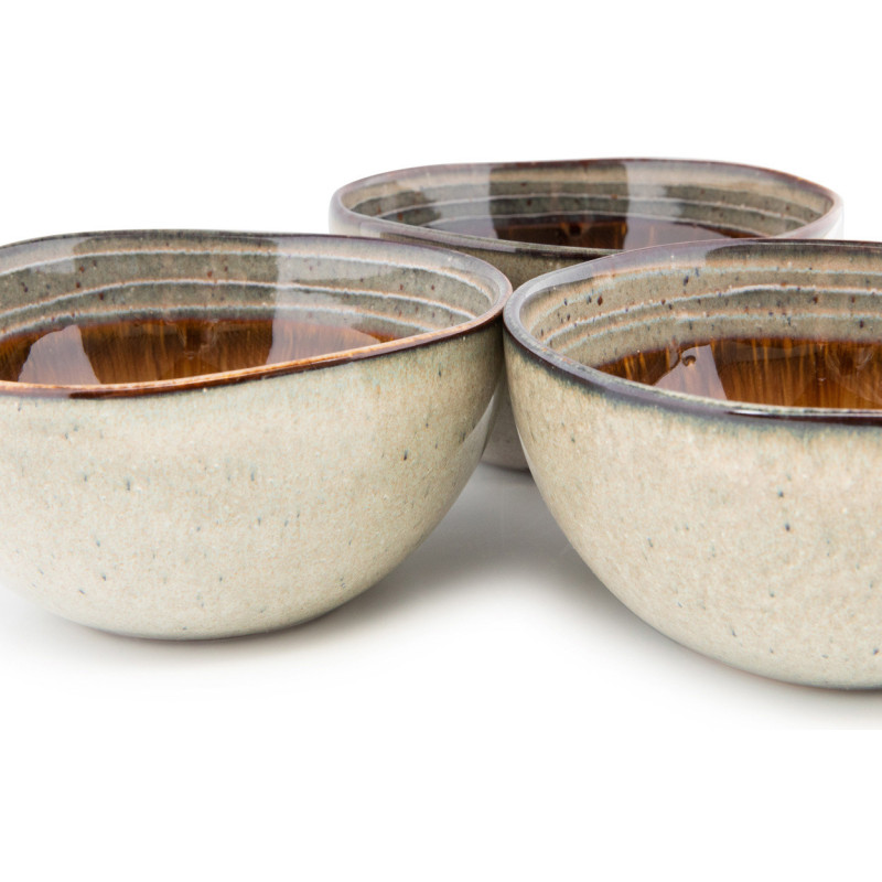 Bol à céréales rustique chic Rond 15 cm Céramique Vert de gris Marron foncé Beige The Comporta 