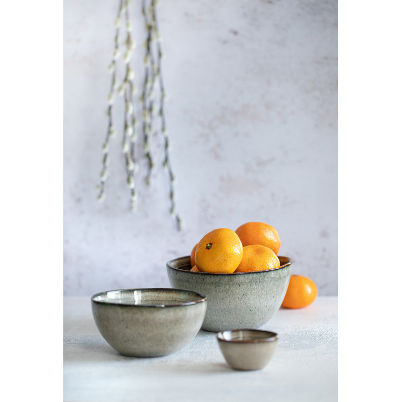 Bol à céréales rustique chic Rond 15 cm Céramique Vert de gris Marron foncé Beige The Comporta 