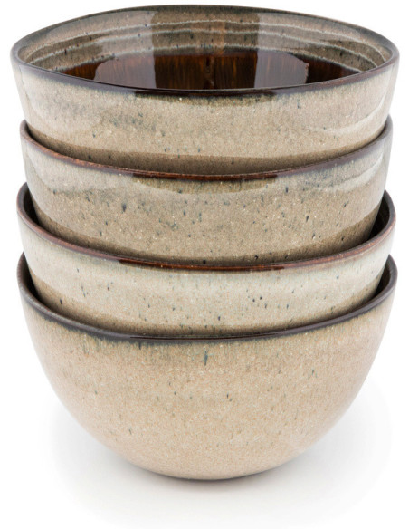 Bol à céréales rustique chic Rond 15 cm Céramique Vert de gris Marron foncé Beige The Comporta 