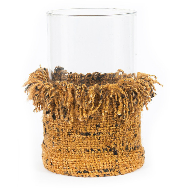 Photophore haut Rond Diamètre 15 cm en Coton Cannelle Noir Verre Transparent The Oh My Gee 