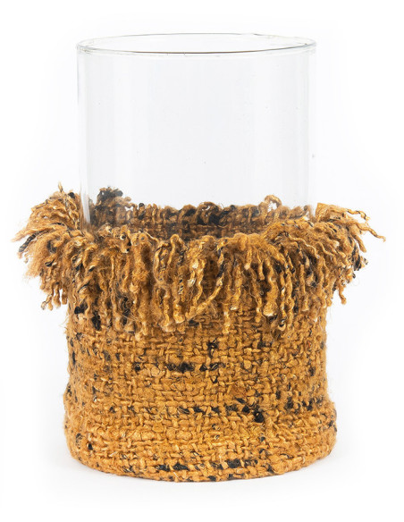 Photophore haut Rond Diamètre 15 cm en Coton Cannelle Noir Verre Transparent The Oh My Gee 