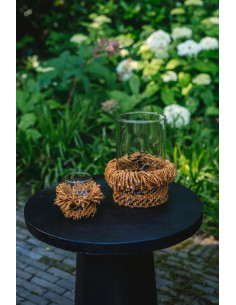 Photophore haut Rond Diamètre 15 cm en Coton Cannelle Noir Verre Transparent The Oh My Gee 