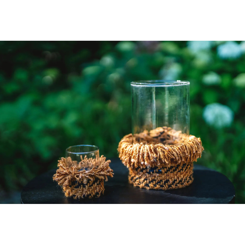 Photophore haut Rond Diamètre 15 cm en Coton Cannelle Noir Verre Transparent The Oh My Gee 