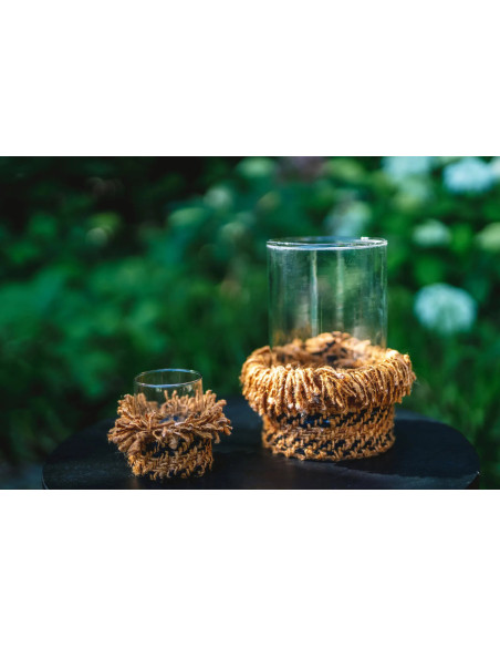 Photophore haut Rond Diamètre 15 cm en Coton Cannelle Noir Verre Transparent The Oh My Gee 