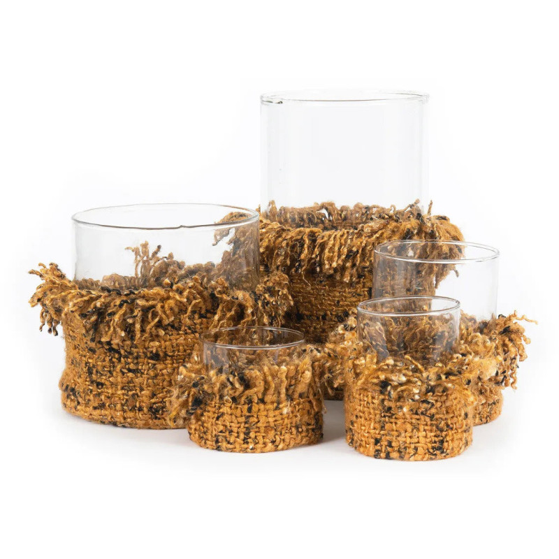 Photophore haut Rond Diamètre 15 cm en Coton Cannelle Noir Verre Transparent The Oh My Gee 