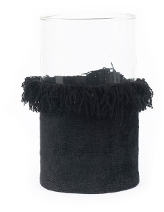 Photophore haut Rond Diamètre 15 cm en Velours Noir Verre Transparent The Oh My Gee 