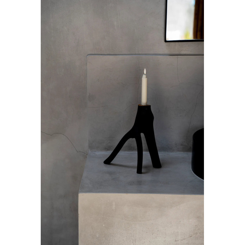 Bougeoir Original Hauteur 20 cm en Bois Noir The Triple Twig 