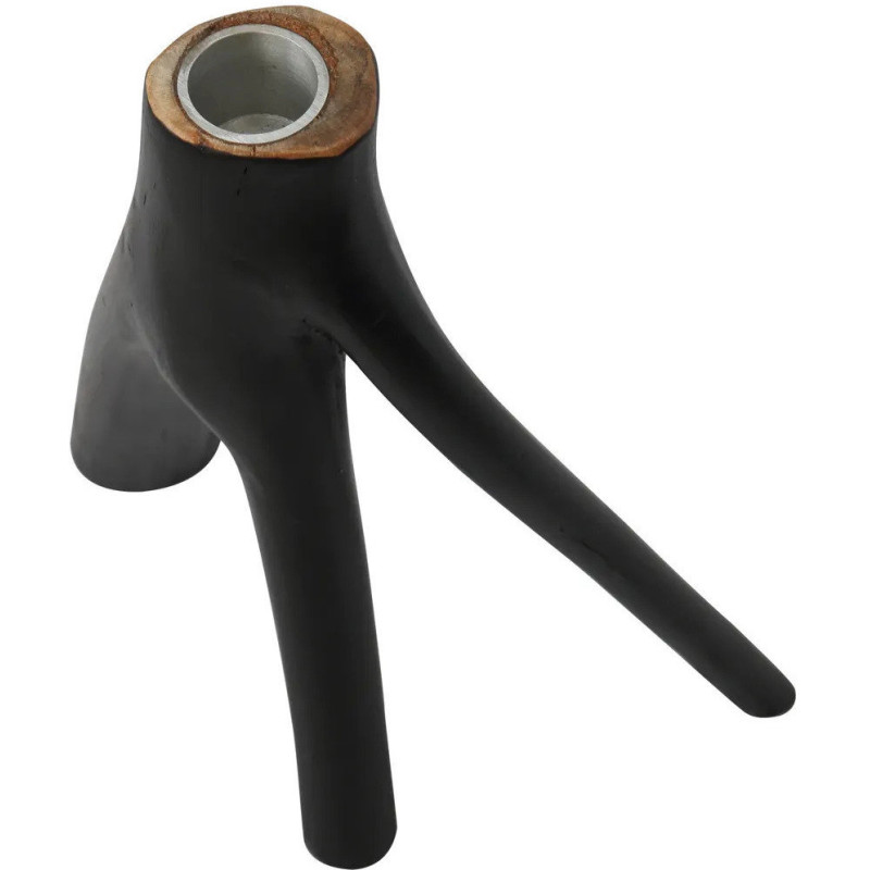 Bougeoir Original Hauteur 20 cm en Bois Noir The Triple Twig 