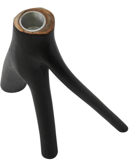 Bougeoir Original Hauteur 20 cm en Bois Noir The Triple Twig 