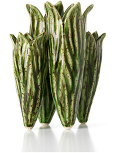 Vase original design chic Feuilles H 26 cm Grès Vert forêt The Tulip Leaf 