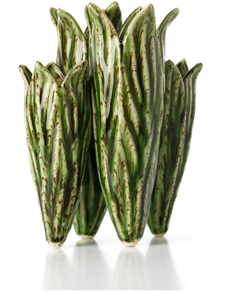 Vase original design chic Feuilles H 26 cm Grès Vert forêt The Tulip Leaf 