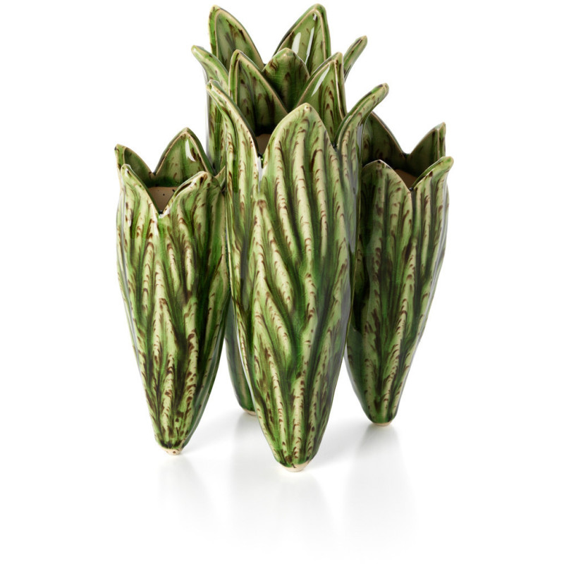 Vase original design chic Feuilles H 26 cm Grès Vert forêt The Tulip Leaf 