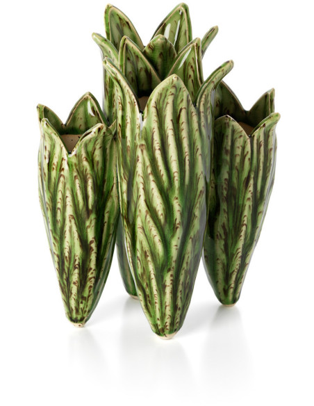 Vase original design chic Feuilles H 26 cm Grès Vert forêt The Tulip Leaf 