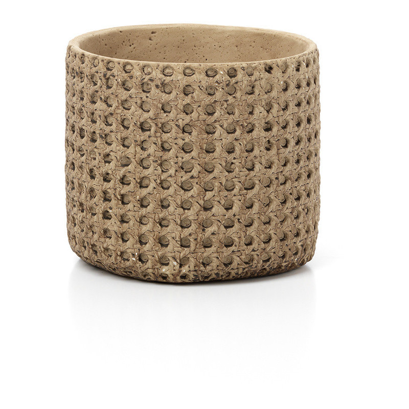 Cache-pot bohème chic Rond D 16 cm Ciment Naturel Effet cannage rotin The RattanRock 