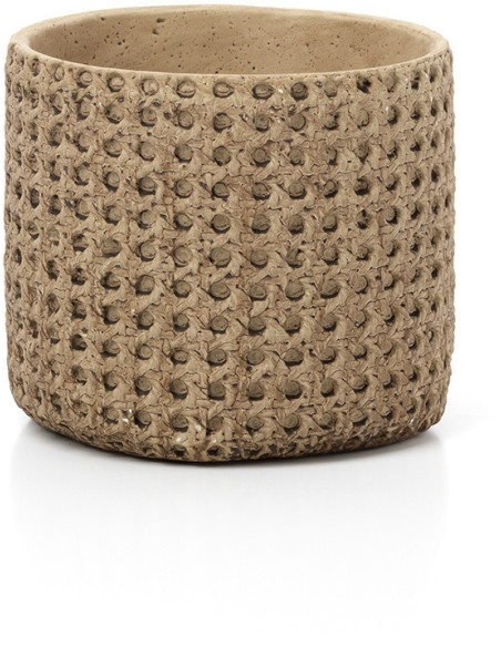 Cache-pot bohème chic Rond D 16 cm Ciment Naturel Effet cannage rotin The RattanRock 