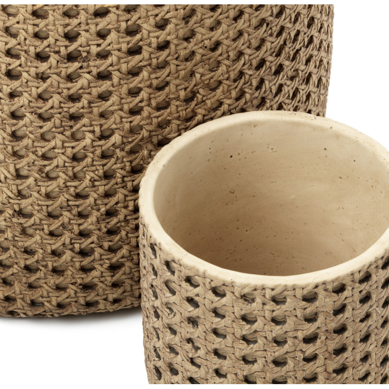 Cache-pot bohème chic Rond D 16 cm Ciment Naturel Effet cannage rotin The RattanRock 