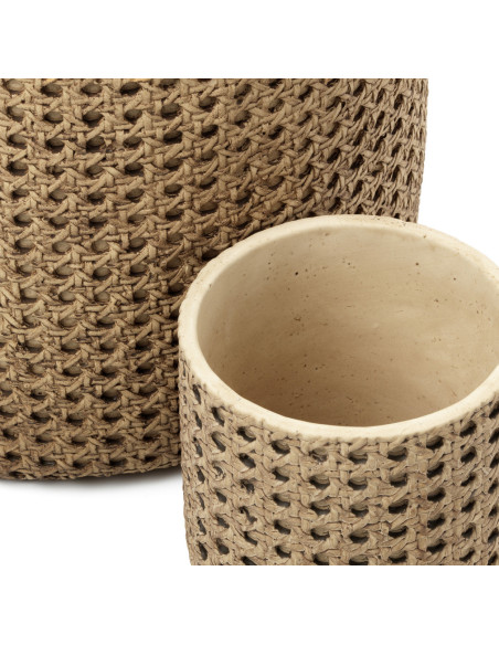 Cache-pot bohème chic Rond D 16 cm Ciment Naturel Effet cannage rotin The RattanRock 