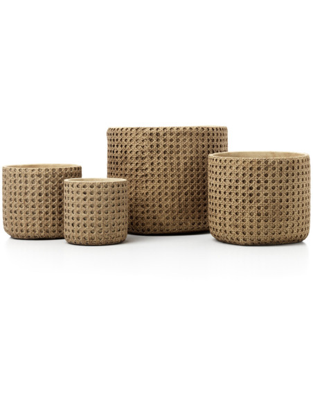 Cache-pot bohème chic Rond D 16 cm Ciment Naturel Effet cannage rotin The RattanRock 