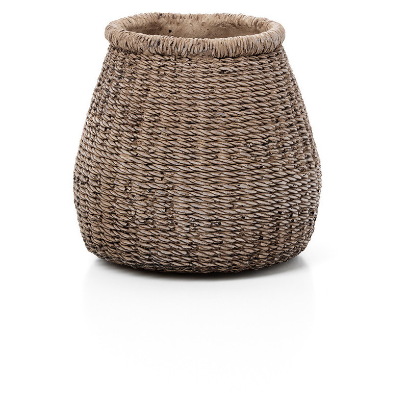 Cache-pot bohème chic Rond D 17 cm Ciment Marron Effet fibre tressée The Faux-Puff 