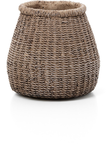 Cache-pot bohème chic Rond D 17 cm Ciment Marron Effet fibre tressée The Faux-Puff 