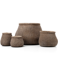 Cache-pot bohème chic Rond D 17 cm Ciment Marron Effet fibre tressée The Faux-Puff 