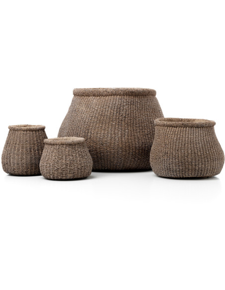 Cache-pot bohème chic Rond D 17 cm Ciment Marron Effet fibre tressée The Faux-Puff 