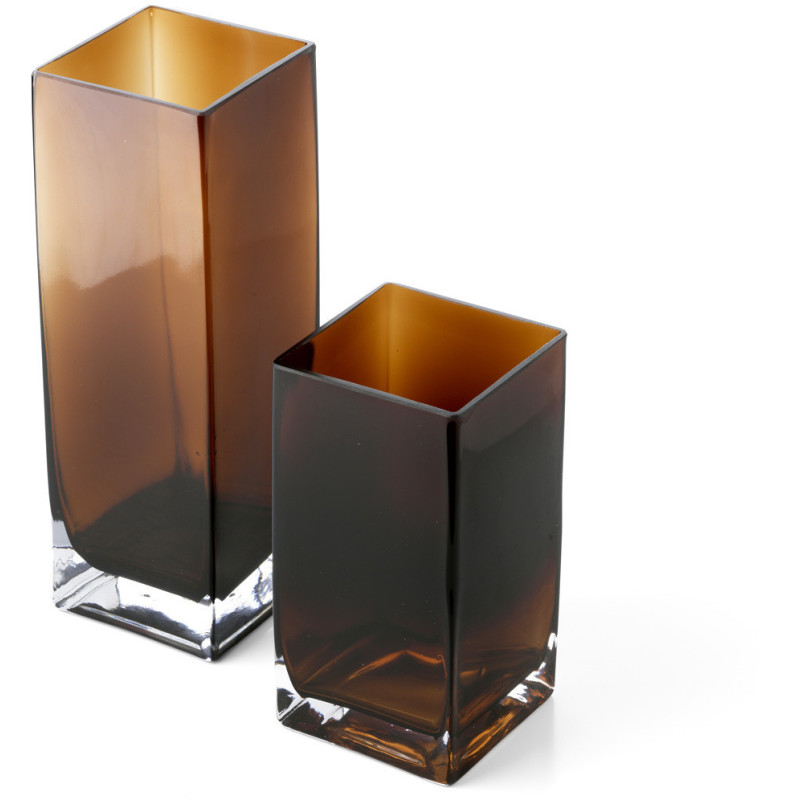 Vase design minimaliste Cubique H 30 cm Verre recyclé Ambre The Amber Cuboid 