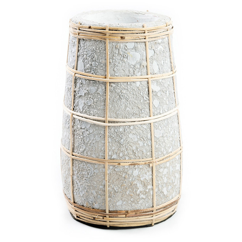 Vase Rond Hauteur 22 cm en Terre cuite Gris béton Raphia Naturel The Cutie 