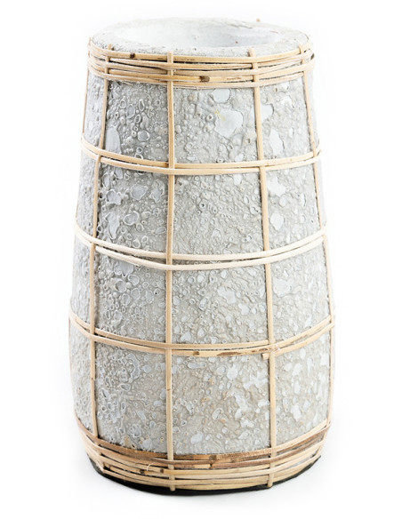 Vase Rond Hauteur 22 cm en Terre cuite Gris béton Raphia Naturel The Cutie 