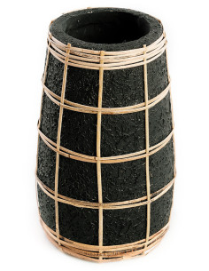 Vase Rond Hauteur 22 cm en Terre cuite Noir Raphia Naturel The Cutie 