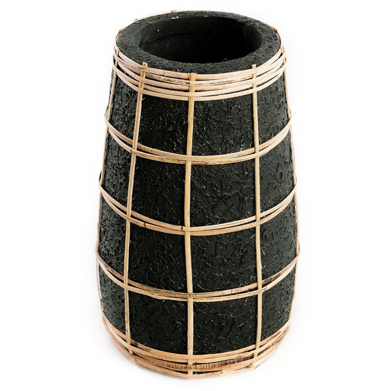 Vase Rond Hauteur 22 cm en Terre cuite Noir Raphia Naturel The Cutie 