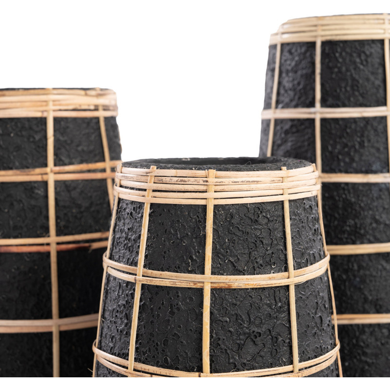 Vase Rond Hauteur 22 cm en Terre cuite Noir Raphia Naturel The Cutie 
