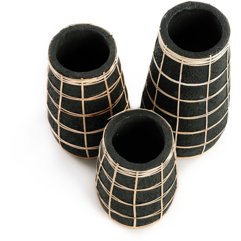 Vase Rond Hauteur 22 cm en Terre cuite Noir Raphia Naturel The Cutie 