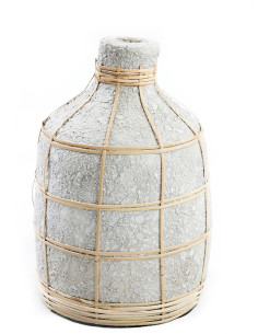 Vase Bouteille Hauteur 23 cm en Terre cuite Gris béton Raphia Naturel The Whoopy 