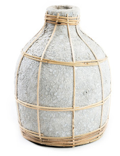 Vase Bouteille Hauteur 19 cm en Terre cuite Gris béton Raphia Naturel The Whoopy 