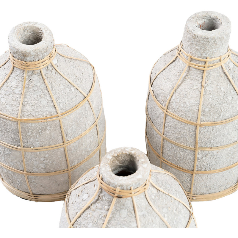 Vase Bouteille Hauteur 19 cm en Terre cuite Gris béton Raphia Naturel The Whoopy 