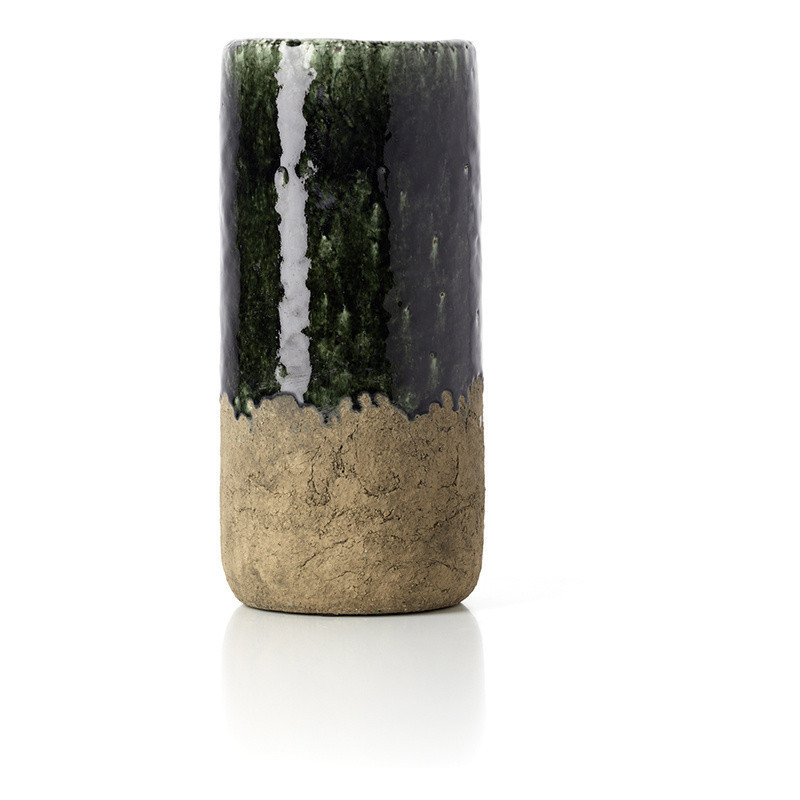 Vase wabi-sabi moderne Cylindrique H 29 cm Grès Vert Beige béton The Moss 