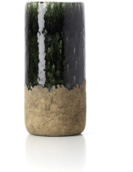 Vase wabi-sabi moderne Cylindrique H 29 cm Grès Vert Beige béton The Moss 