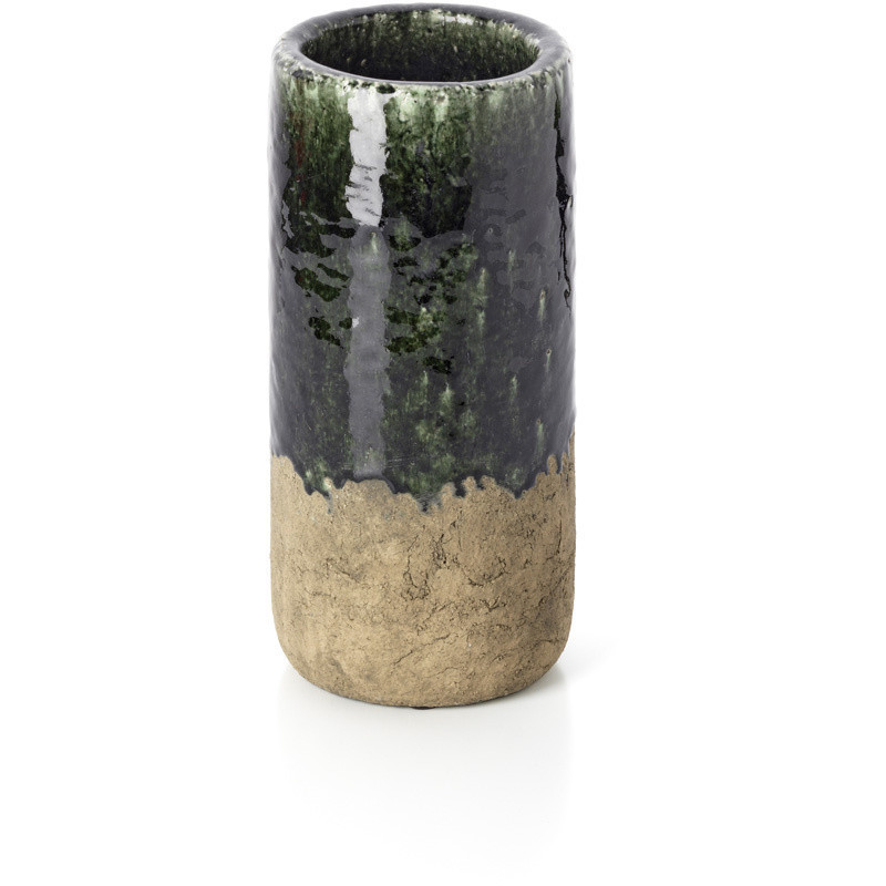 Vase wabi-sabi moderne Cylindrique H 29 cm Grès Vert Beige béton The Moss 