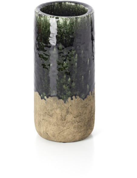 Vase wabi-sabi moderne Cylindrique H 29 cm Grès Vert Beige béton The Moss 
