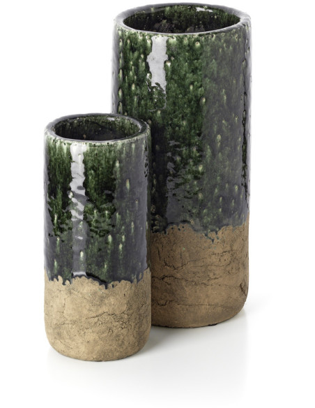 Vase wabi-sabi moderne Cylindrique H 29 cm Grès Vert Beige béton The Moss 