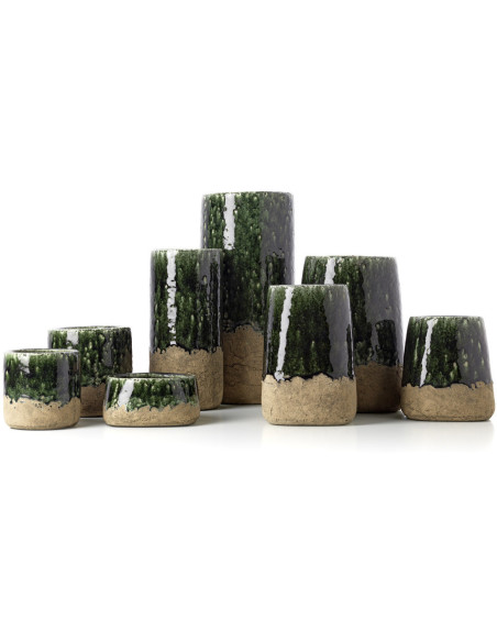 Vase wabi-sabi moderne Cylindrique H 29 cm Grès Vert Beige béton The Moss 