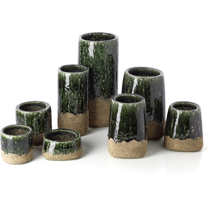 Vase wabi-sabi moderne Cylindrique H 29 cm Grès Vert Beige béton The Moss 