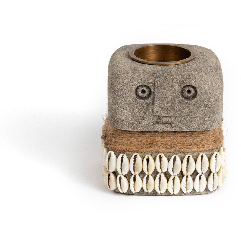 Bougeoir Personnage 9 cm en Grès Gris The Sumba Stone 